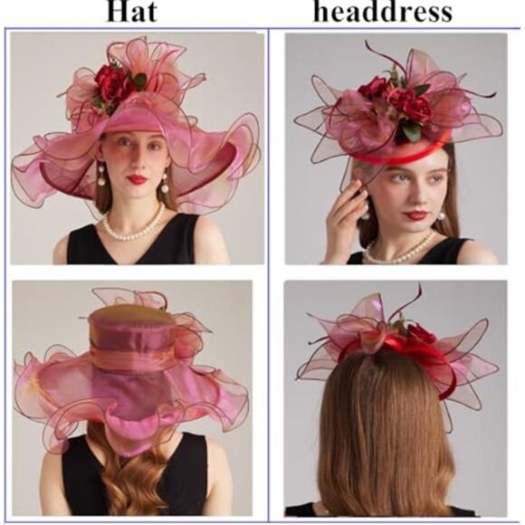 Women\'s Derby Church Hat Organza Flower Fascinator Wide Brim Sun Hat main image 4